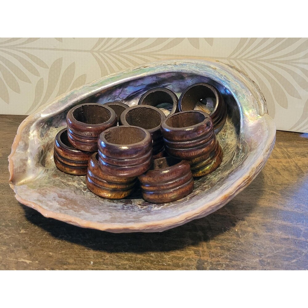 Vintage Set of 12 Carved Wood Napkin Rings – Mid Century Boho Table Decor